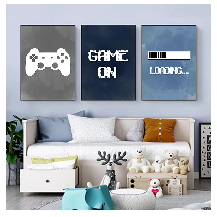 Gaming Accessories Decor - ของตกแต่งผนังห้องเด็กผู้ชาย, โปสเตอร์งานเลี้ยงเกมมิ่ง, ของขวัญสำหรับเด็กผู้ชาย, ของตกแต่งห้องเกมมิ่ง, ภาพศิลปะวิดีโอเกมบนผืนผ้าใบ