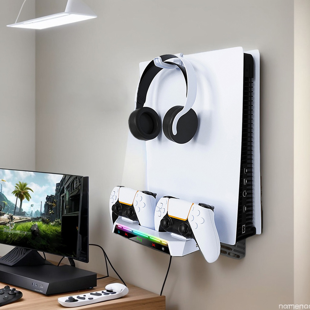 Gaming Accessories Wall - ชุดติดผนังสำหรับ PS5/PS5แบบบางพร้อมตัวควบคุมคู่ที่ยึดชุดหูฟังควบคุมการชาร์จสำหรับ PlayStation 5