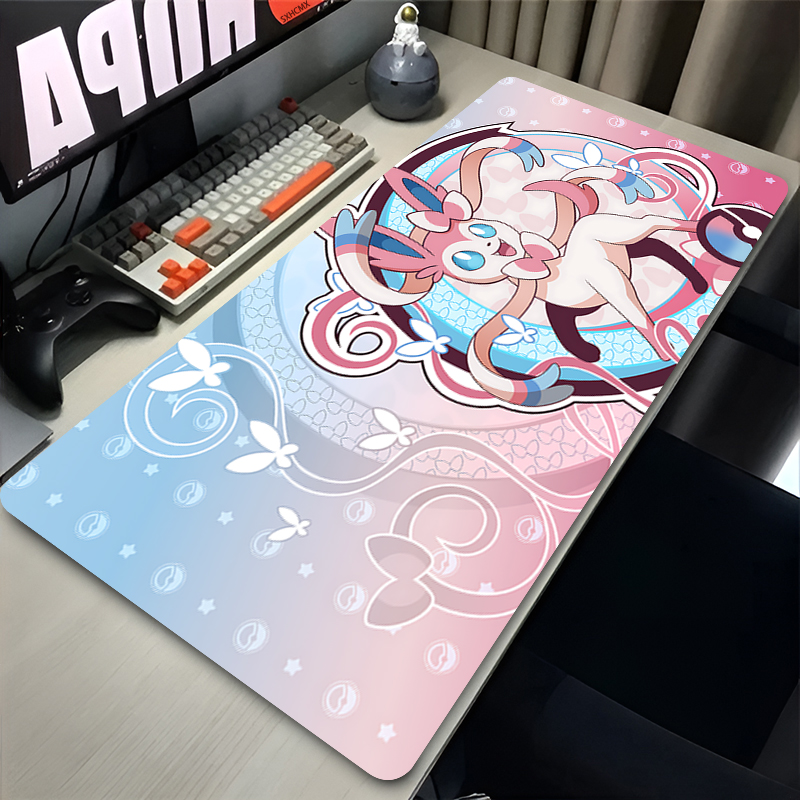 Gaming Accessories Computer - แผ่นรองเมาส์สีชมพูขนาดใหญ่ XXL อุปกรณ์เสริมคอมพิวเตอร์สำหรับเล่นเกม P-pokemon Sylveon แผ่นรองคีย์บอร์ดสำหรับวางโต๊ะ